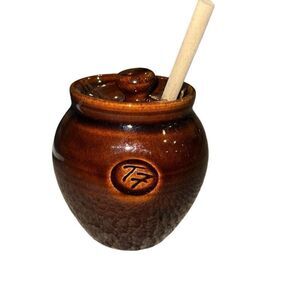 Vintage Rustic Stone wear Honey Pot/ Ceramic Crock Honey Pot w Lid